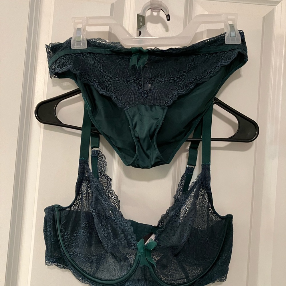 Adore Me Dark Green Lace Bra Set